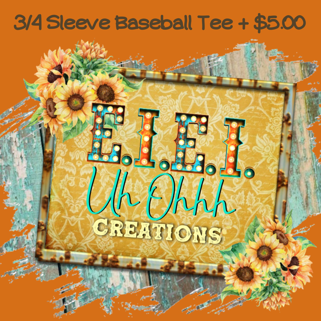 Add-On 3/4 Sleeve Baseball Tee + $5.00