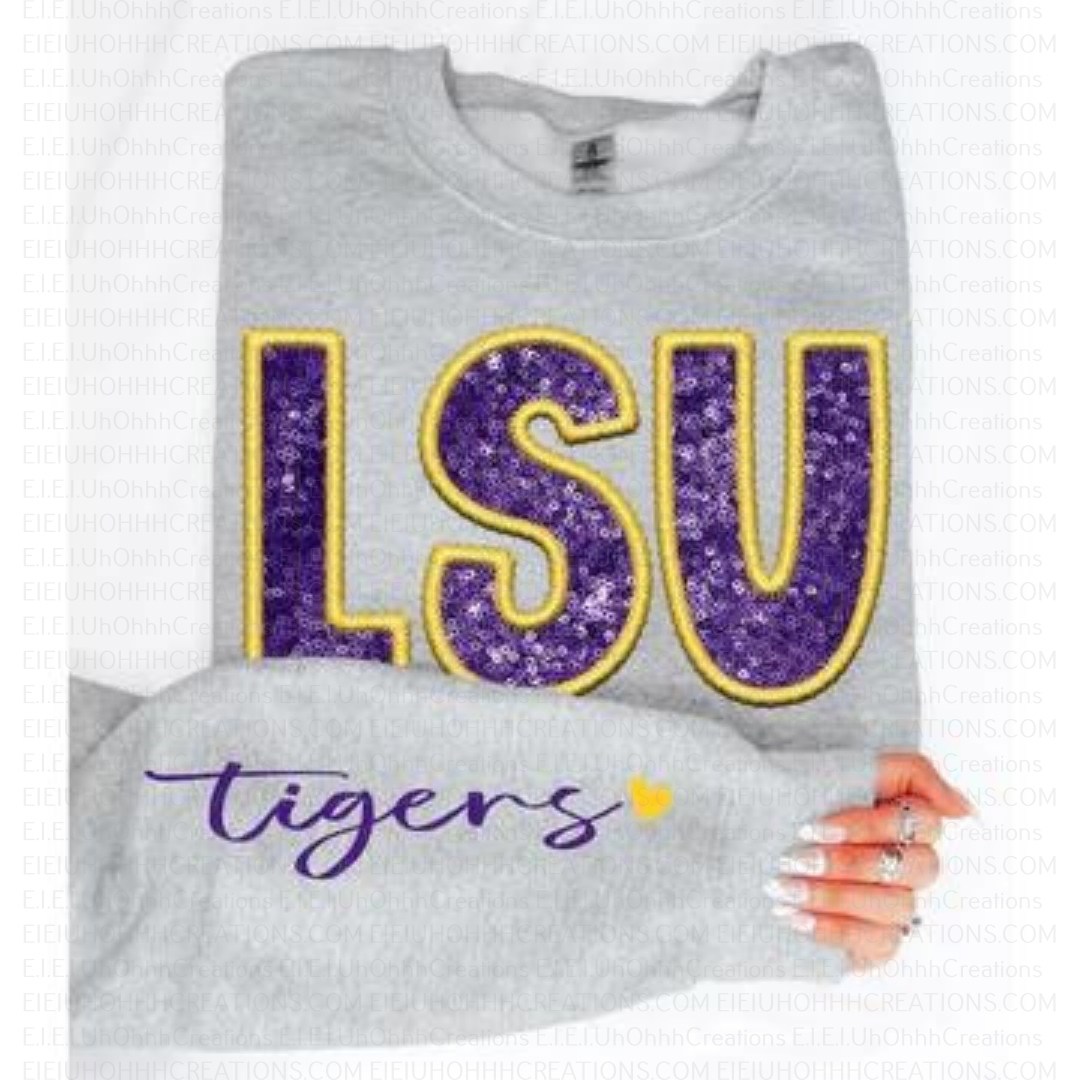 LSU Faux Sequin Embroidery