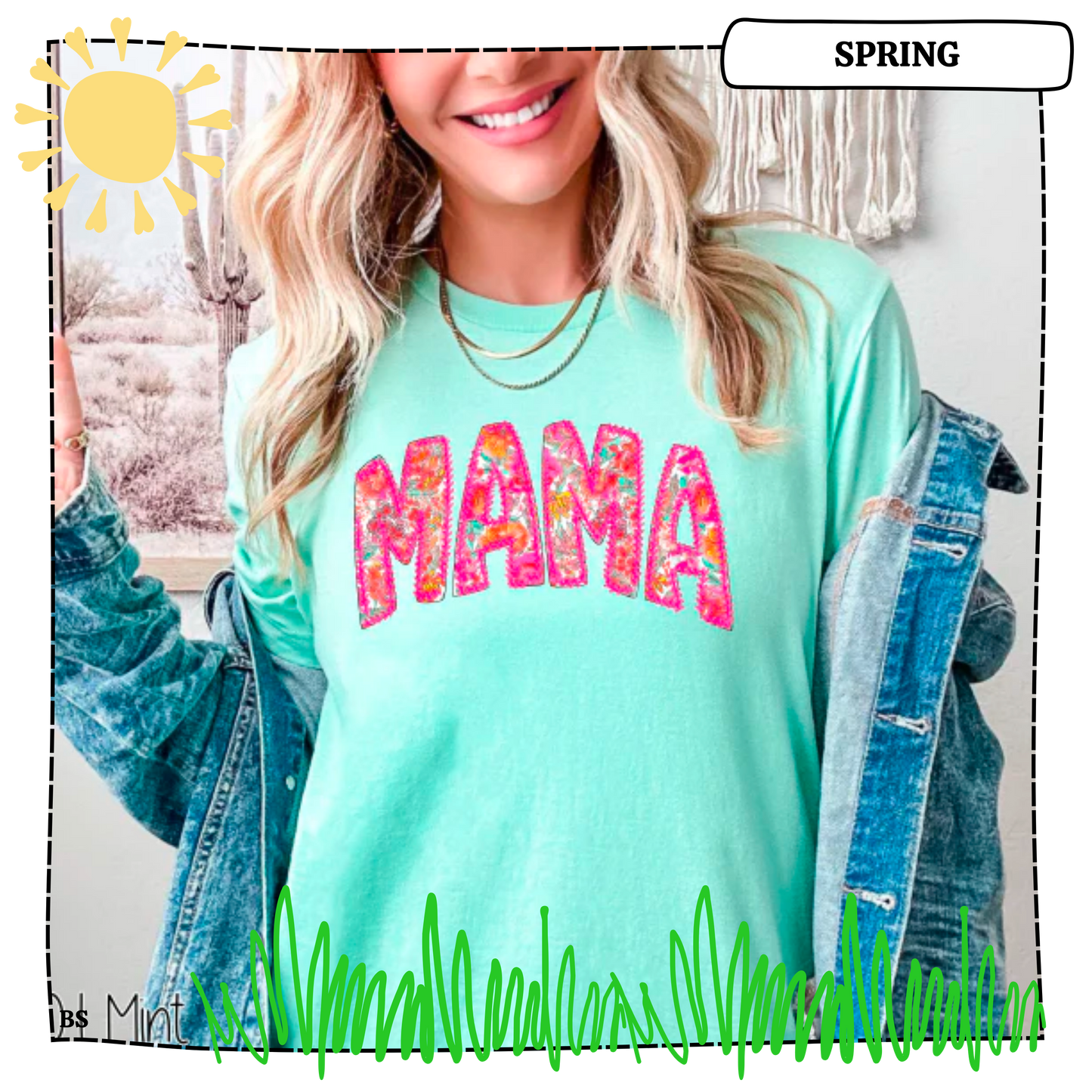Mama Floral With Faux Stitch