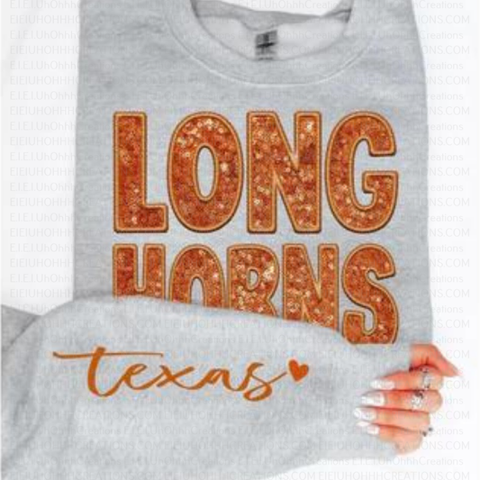 Longhorns Faux Sequins Embroidery w/sleeve designs