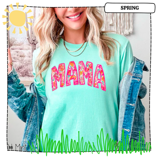 Mama Floral With Faux Stitch