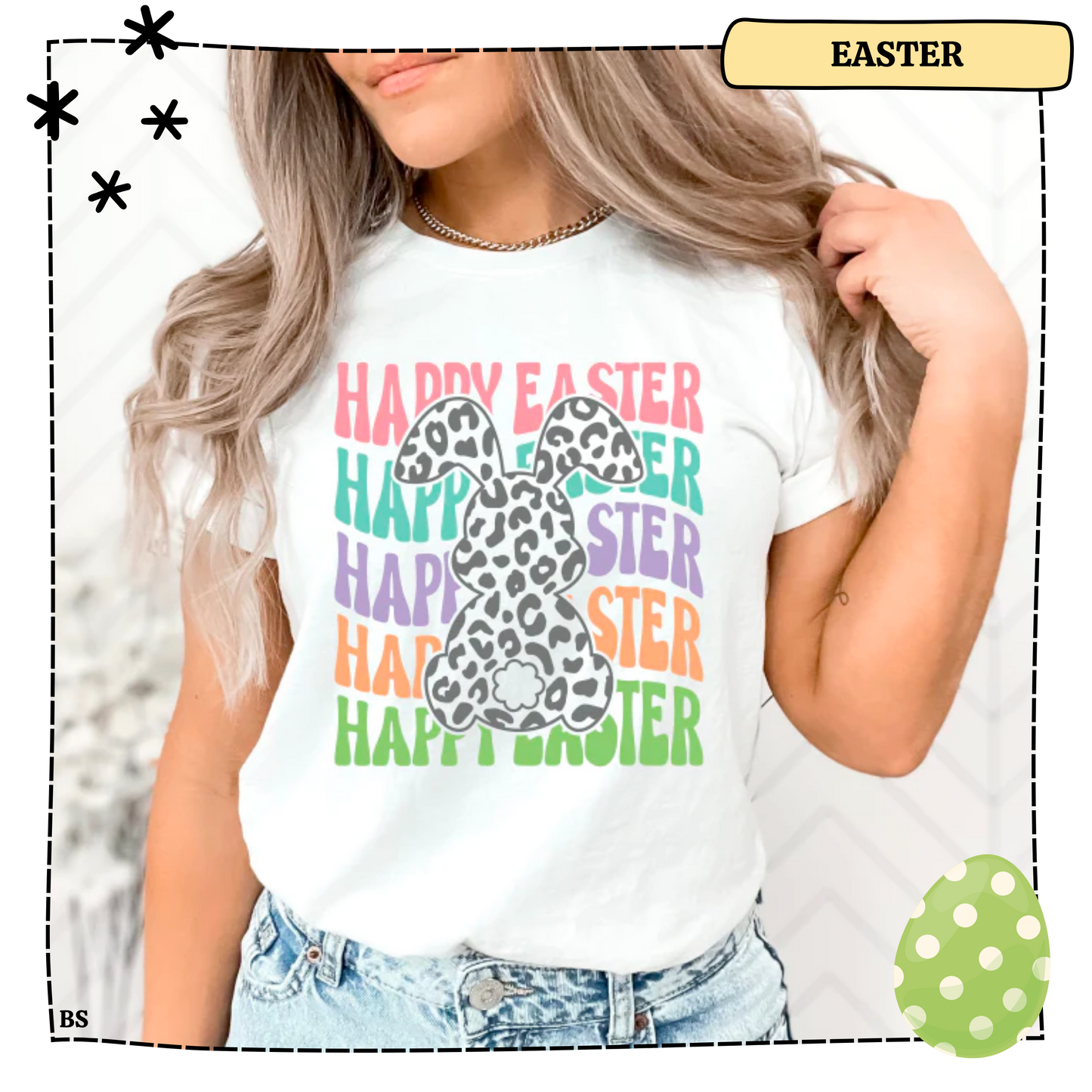 Stached Happy Easter Leopard Bunny